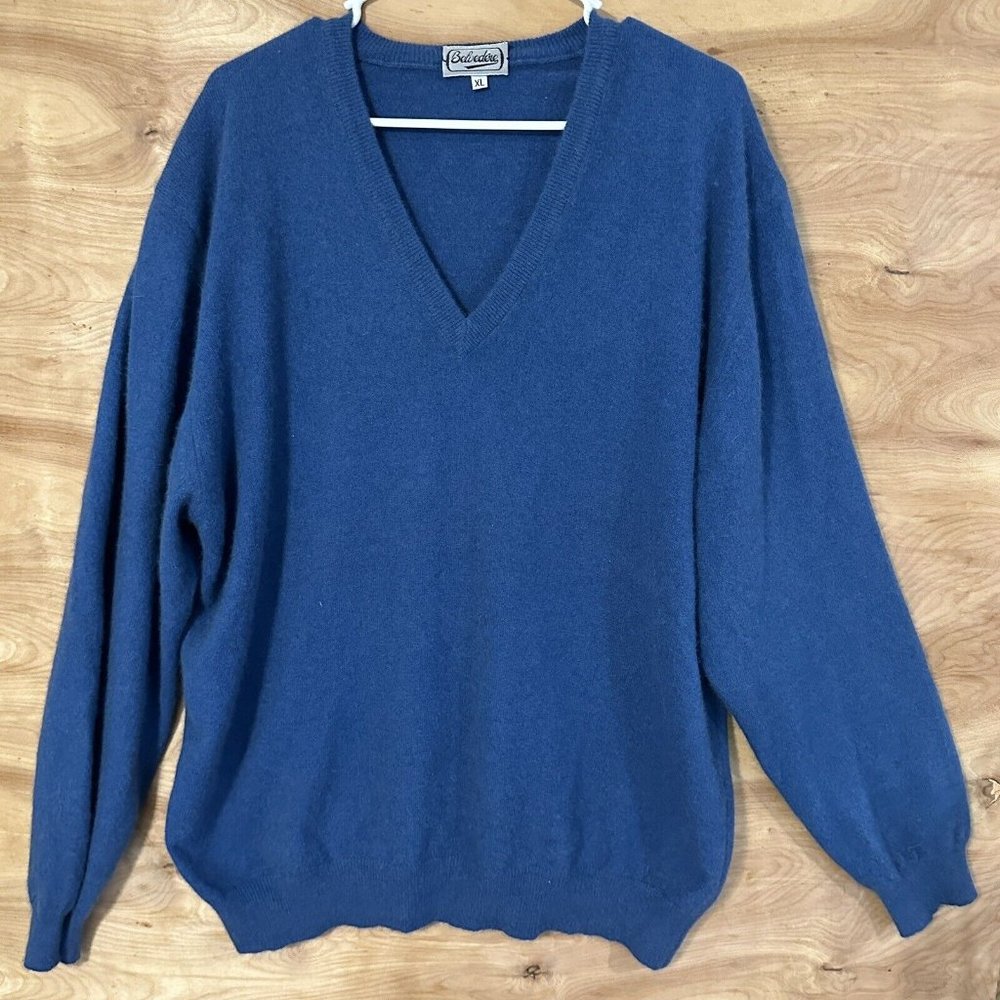 Belvedere Lana Merino Wool Sweater Mens X-Large Solid Blue Long Sleeve V Neck